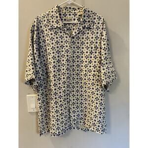 Vintage TravelSmith 100% Silk Shirt Men's Sz L Mod Retro Geometric Print Hipster